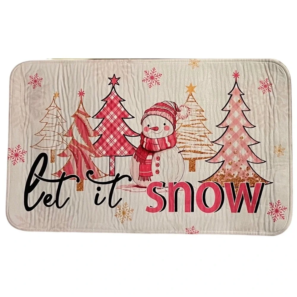 New Pink Christmas Doormat Set Merry Christmas Let It Snow Snowman Trees Leopard